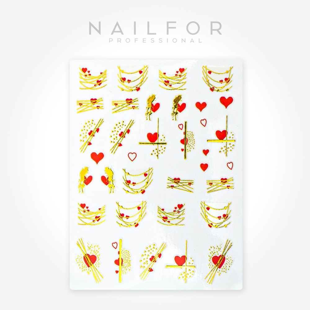 ADESIVI STICKERS decorazione nail art ST648 cuori deco gold - Nailfor