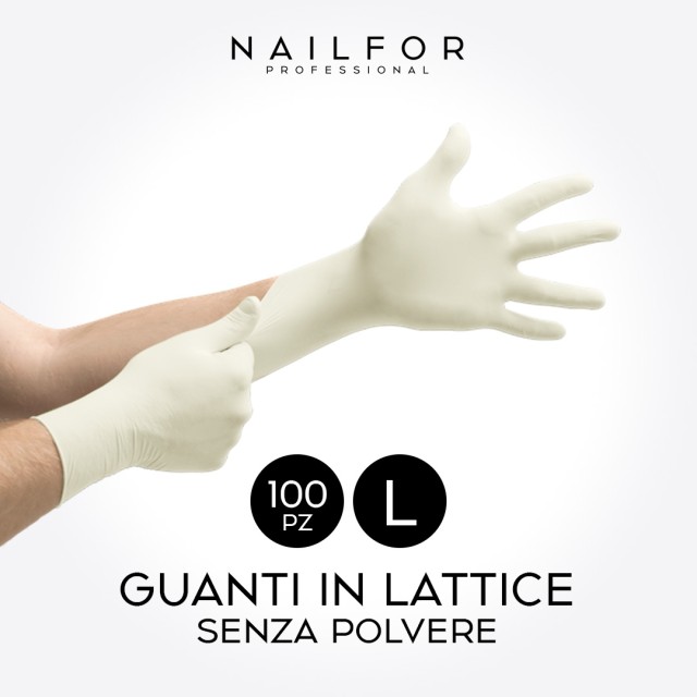 accessori per unghie, nails nail art alta qualità 100 GUANTI IN LATTICE SENZA POLVERE - BIANCO L Nailfor 6,99 € Nailfor