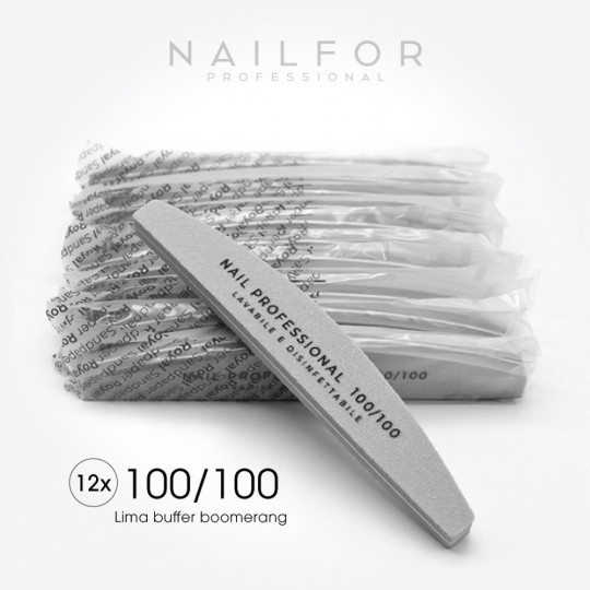 accessoires pour ongles, nails nail art haute qualité 12x LIME GRISE Buffer BILATÉRAL DEMI-LUNE 100/100 - Packed Single Nailfor 