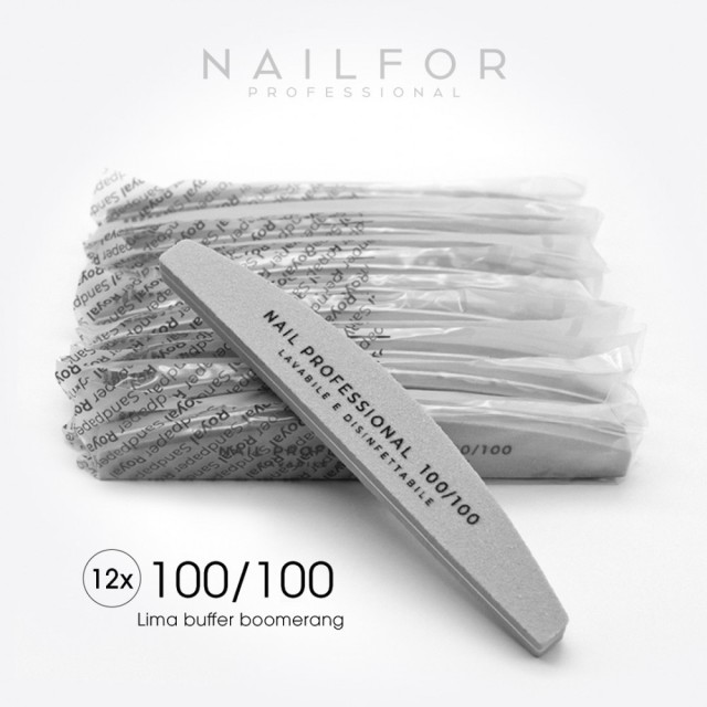 accessori per unghie, nails nail art alta qualità 12x LIMA GRIGIO BUFFER BILATERALE MEZZALUNA 100/100 - SINGLE PACKED Nailfor...