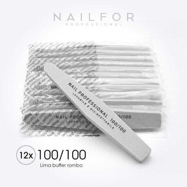 accessori per unghie, nails nail art alta qualità 12x LIMA GRIGIO BUFFER BILATERALE ROMBO 100/100 - SINGLE PACKED Nailfor 9,9...