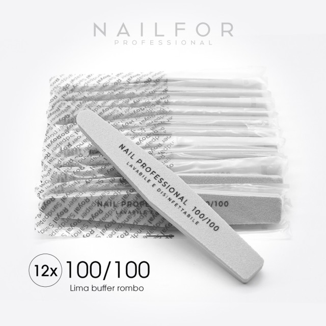 accessoires pour ongles, nails nail art haute qualité 12x LIME GRISE Buffer BILATERAL LOSANGE 100/100 - Packed Single Nailfor 9,