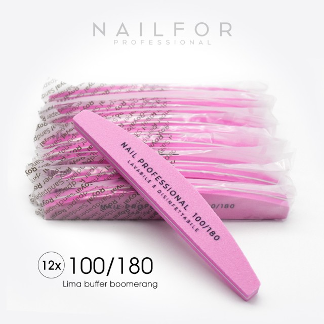 accessori per unghie, nails nail art alta qualità 12x LIMA ROSA BUFFER BILATERALE MEZZALUNA 100/180 - SINGLE PACKED Nailfor 9...