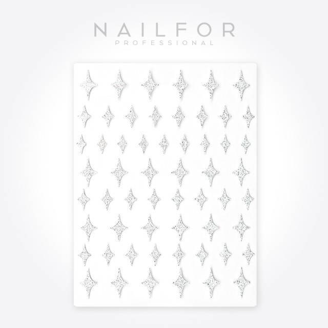 Decoración nail art , reconstrucción de uñas, Stickers ST600 Estrellas de 4 puntas, silver Nailfor 1,99 €