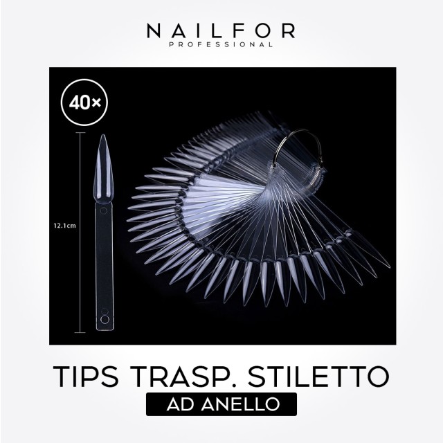 Accessoires pour ongles, nails nail art de haute qualité, présentoir Tips à bagues STILETTO transparents - 40 pièces Nailfor 4,9