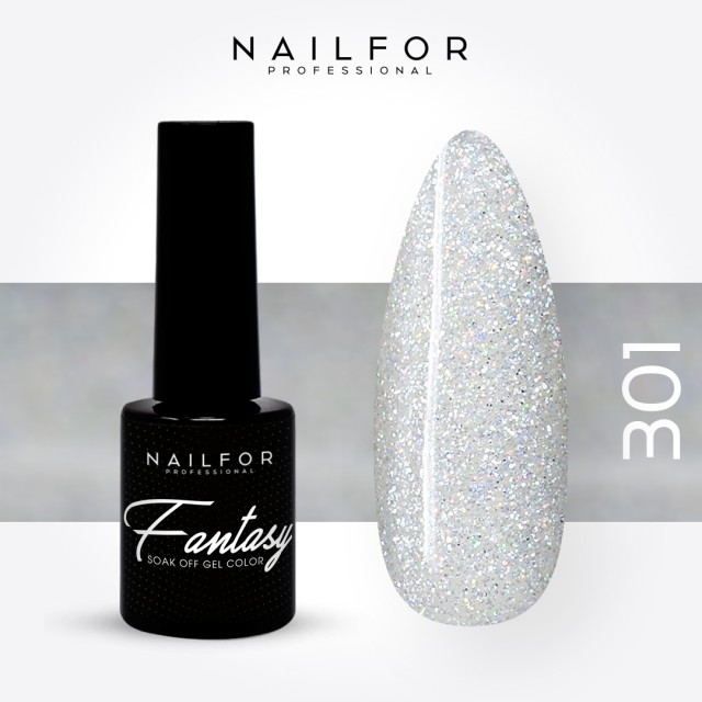 Semipermanente smalto colore per unghie: FANTASY Smalto Gel Semipermanente - 301 argento con microglitter arcobaleno Nailfor ...