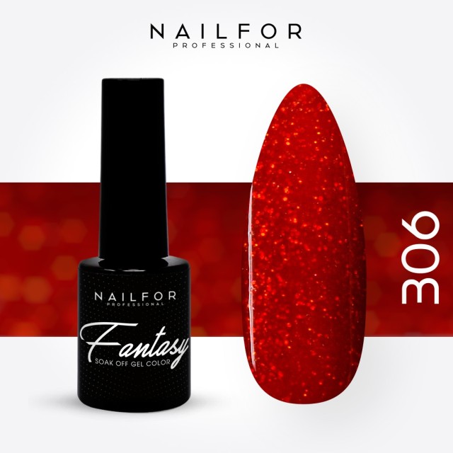 FANTASY semi-permanent gel nail polish - 306 glitter red
