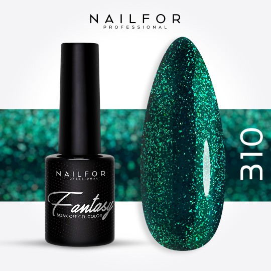 Vernis à ongles semi-permanent couleur : Fantasy Vernis Gel Semi-permanent - 310 vert émeraude glitter Nailfor €6.99