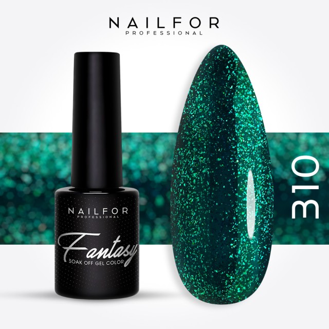 Vernis à ongles semi-permanent couleur : Fantasy Vernis Gel Semi-permanent - 310 vert émeraude glitter Nailfor €6.99