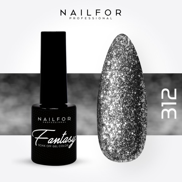 Semipermanente smalto colore per unghie: FANTASY Smalto Gel Semipermanente - 312 argento scuro glitter Nailfor 5,99 €