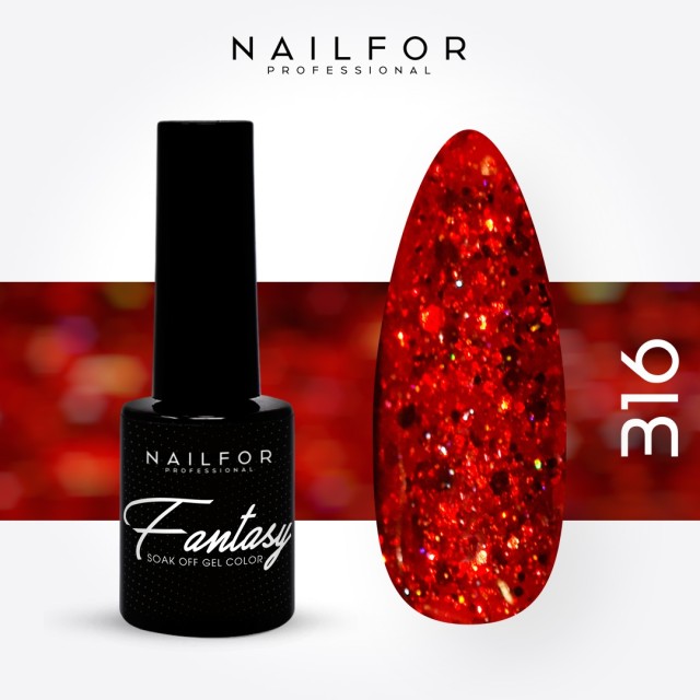 FANTASY semi-permanent gel nail polish - 316 bright red glitter