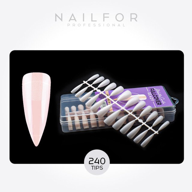 FULLCOVER READY TIPS DANS UN GEL NATUREL STILETTO COURT