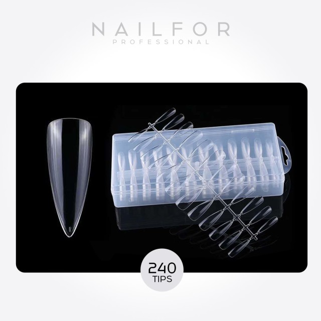 Tips Gel DE COBERTURA Fullcover CON FORMA DE STILETTO CORTA - TRANSPARENTES
