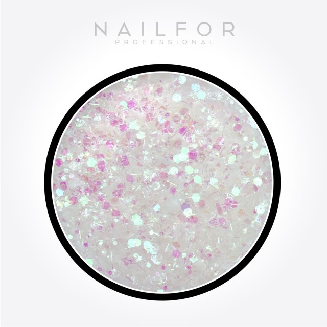 G-C03 WHITE GLITTER WITH PINK MICROGLITTER AND GREEN REFLECTIONS