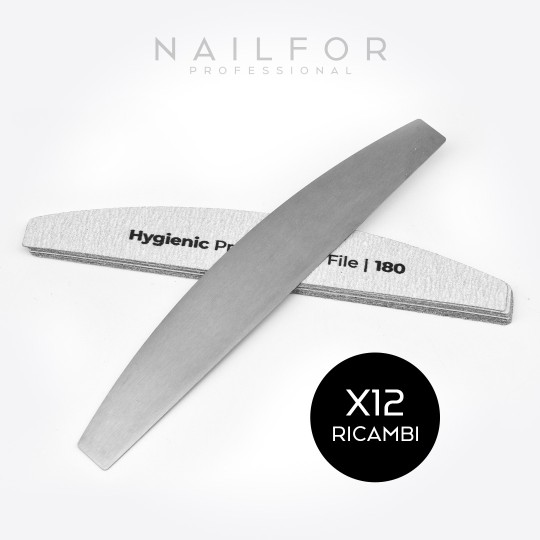 accessori per unghie, nails nail art alta qualità LIMA HYGIENIC BOOMERANG IN METALLO - 12 STRISCE ADESIVE GRANA 100/180 Nailf...