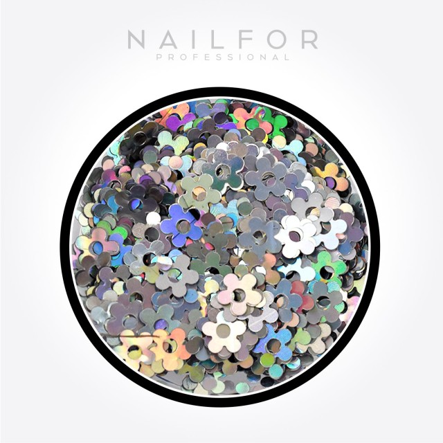 Décoration nail art reconstruction ongle Paillettes Fleurs argent arc-en-ciel - H702 Nailfor 2,99 €