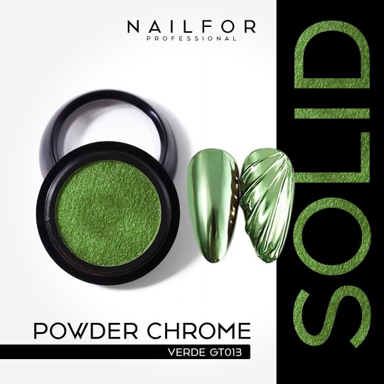 Décoration nail art reconstruction Powder Chrome Solid Compact VERT GT013 Nailfor €6.49