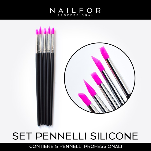 accessori per unghie, nails nail art alta qualità SET 5 Pennelli in silicone fucsia Nailfor 5,99 € Nailfor