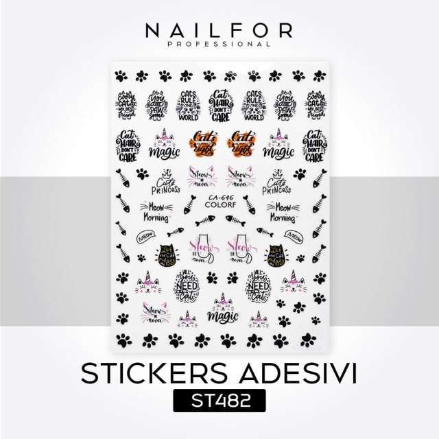 Decoración nail art , reconstrucción de uñas, Stickers ADHESIVAS GATOS - ST482 Nailfor 1,99 €