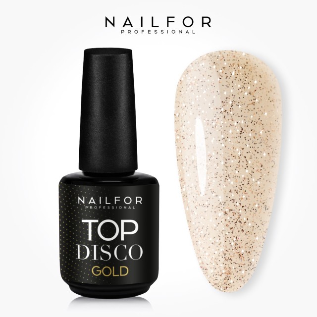 Gel per unghie ricostruzione TOP DISCO GOLD lucido senza dispersione - 15ml Nailfor 11,99 €