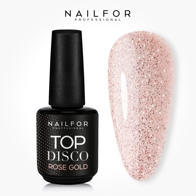 Gel per unghie ricostruzione TOP DISCO ROSE GOLD lucido senza dispersione - 15ml Nailfor 11,99 €