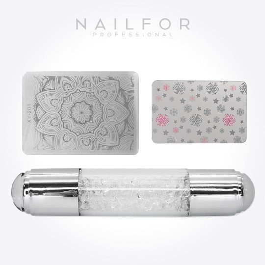 Decoración nail art , reconstrucción de uñas, doble sello de purpurina con doble espátula para Stamping , Nailfor por 7,99 €