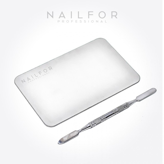 Palette Nail Art Stainless Steel + Spatula For Mixing
