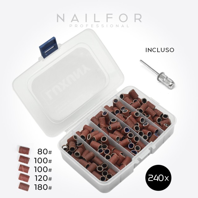 accessori per unghie, nails nail art alta qualità SCOVOLINI LUXUNY GRANA MISTA per fresa - 240pz MARRONE - PUNTA INCLUSA Nail...
