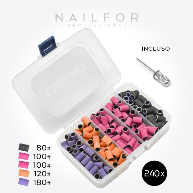 Accesorios para uñas, nails de alta calidad, nail art PINCELES DE GRANO MIXTO DE Luxuny para taladro - 240 piezas Premium - Nail