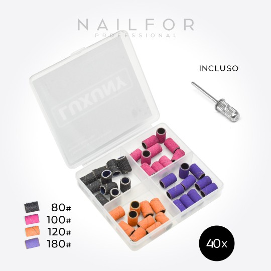 Accesorios para uñas, nails de alta calidad, nail art PINCELES DE GRANO MIXTO DE Luxuny para taladro - 40 piezas Premium - PUNTA