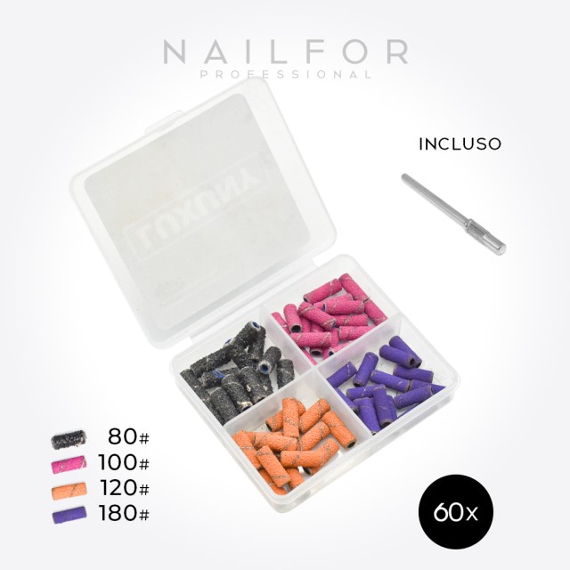 Accesorios para uñas, nails de alta calidad, nail art PINCELES DE GRANO MIXTO DE Luxuny para taladro - 60 piezas Premium - PUNTA