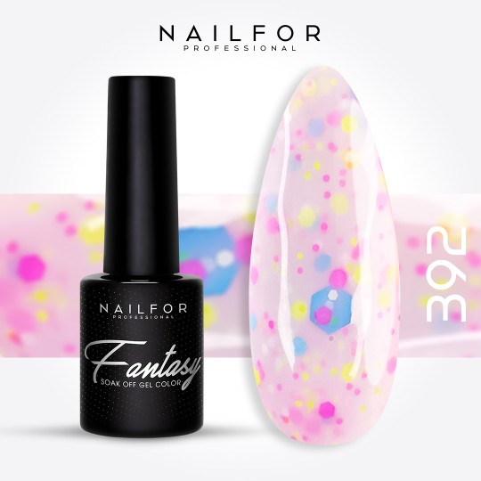 Semi-permanent nail polish color: Fantasy Semi-permanent Gel Polish - 392 confetti Nailfor €7.99