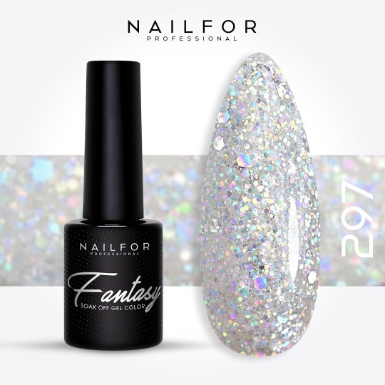 Semi-permanent nail polish color: Fantasy Semi-permanent Gel Polish - 297 transparent with rainbow glitter reflections ...