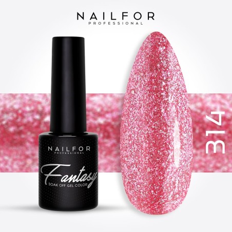 Semi-permanent nail polish color: Fantasy Semi-permanent Gel Polish - 314 pink glitter Nailfor €6.99