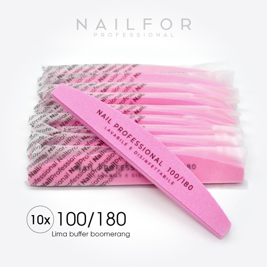 accessori per unghie, nails nail art alta qualità 10x LIMA ROSA BUFFER BILATERALE MEZZALUNA 100/180 - SINGLE PACKED Nailfor 8...