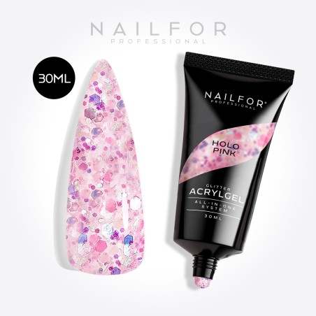 Gel de Uñas Reconstrucción AcrylGel Glitter Holo Pink 30ML Nailfor 10,99€