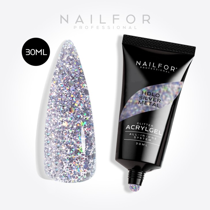 Gel per unghie ricostruzione ACRYLGEL GLITTER SILVER METAL 30ML Nailfor 10,99 €
