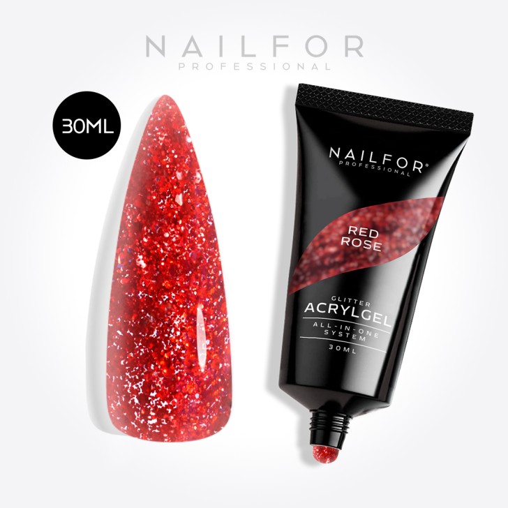 Gel de Uñas Reconstrucción AcrylGel Glitter Red Rose 30ML Nailfor 10,99€