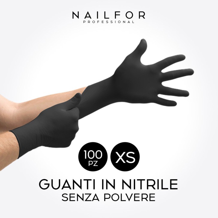 accessori per unghie, nails nail art alta qualità 100 GUANTI MONOUSO IN NITRILE - NERO XS Nailfor 7,99 € Nailfor