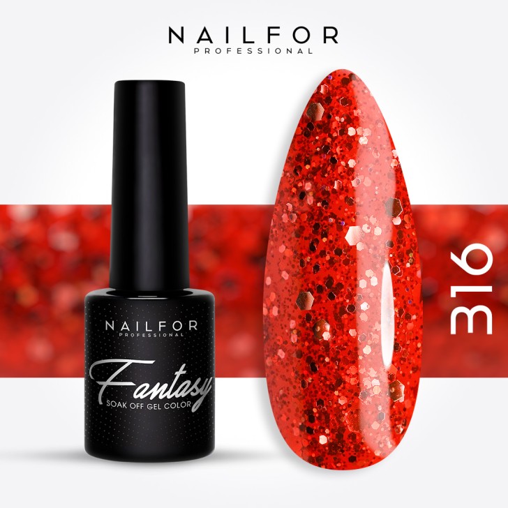 Semipermanente smalto colore per unghie: FANTASY Smalto Gel Semipermanente - 316 rosso vivace glitter Nailfor 6,99 €