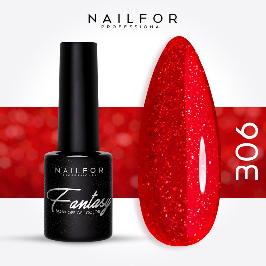 Esmalte de uñas semipermanente color: Fantasy Esmalte Gel semipermanente - 306 Rojo glitter Nailfor 6,99 €