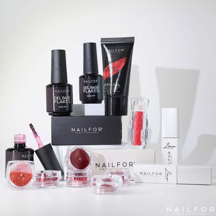 Gel de Uñas Reconstrucción AcrylGel Glitter Red Rose 30ML Nailfor 10,99€