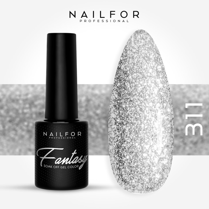 Semipermanente smalto colore per unghie: FANTASY Smalto Gel Semipermanente - 311 argento silver glitter Nailfor 6,99 €