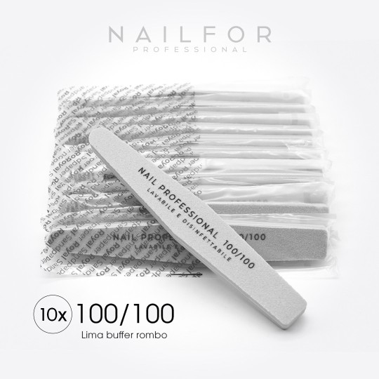 accessori per unghie, nails nail art alta qualità 10x LIMA GRIGIO BUFFER BILATERALE ROMBO 100/100 - SINGLE PACKED Nailfor 8,9...