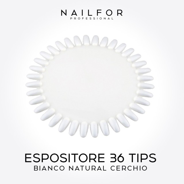 accessori per unghie, nails nail art alta qualità CARTELLA - PALETTE 36 COLORI TIPS CERCHIO GRANDE - BIANCO NATURALE Nailfor ...