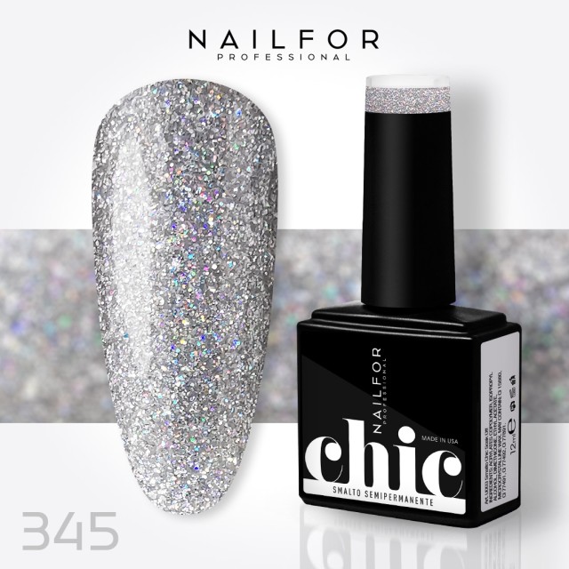 Semipermanente smalto colore per unghie: CHIC SMALTO SEMIPERMANENTE - 345 Argento Glitterato Nailfor 7,99 €