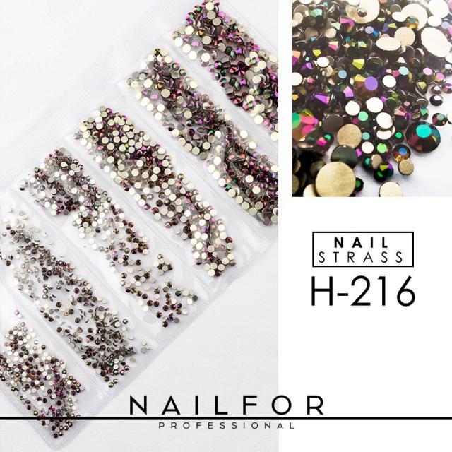 Decoración nail art , reconstrucción de uñas, CRISTALES Strass , DECORACIÓN Nail art H216, reflejos verde púrpura, Nailfor 7,99 