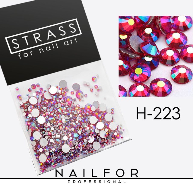 decoración nail art reconstrucción de uñas CRISTALES Strass DECORACIÓN Nail art H223 fucsia azul naranja reflejos Nailfo...