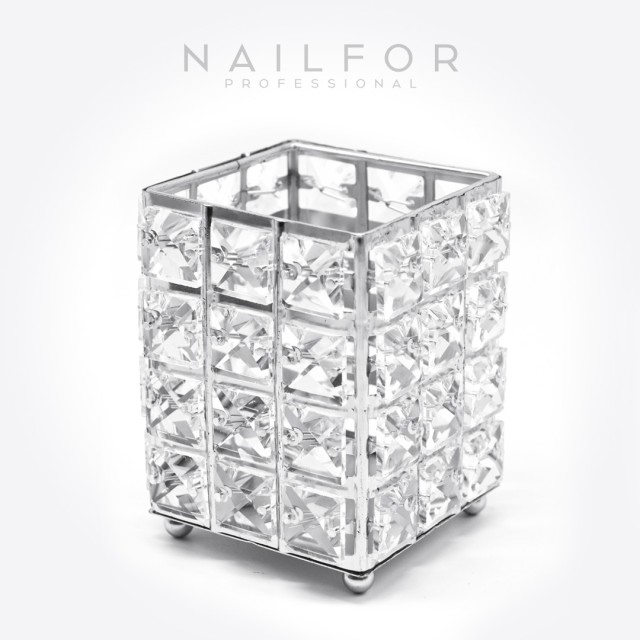 CRYSTAL MAKEUP BRUSH HOLDER - SQUARE SILVER