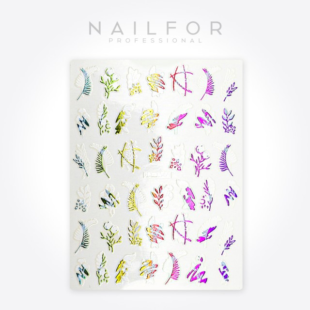 Décoration nail art reconstruction Stickers ADHÉSIFS ST628 plumes blanc arc-en-ciel Nailfor 1,99 €